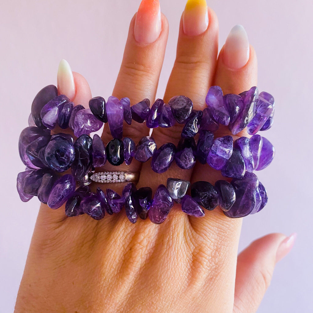 Chunky Amethyst Crystal Chip Bracelets / Great Healer, Good For Anxiety & Claming / Good For Sleeping Troubles / Great For Migraines