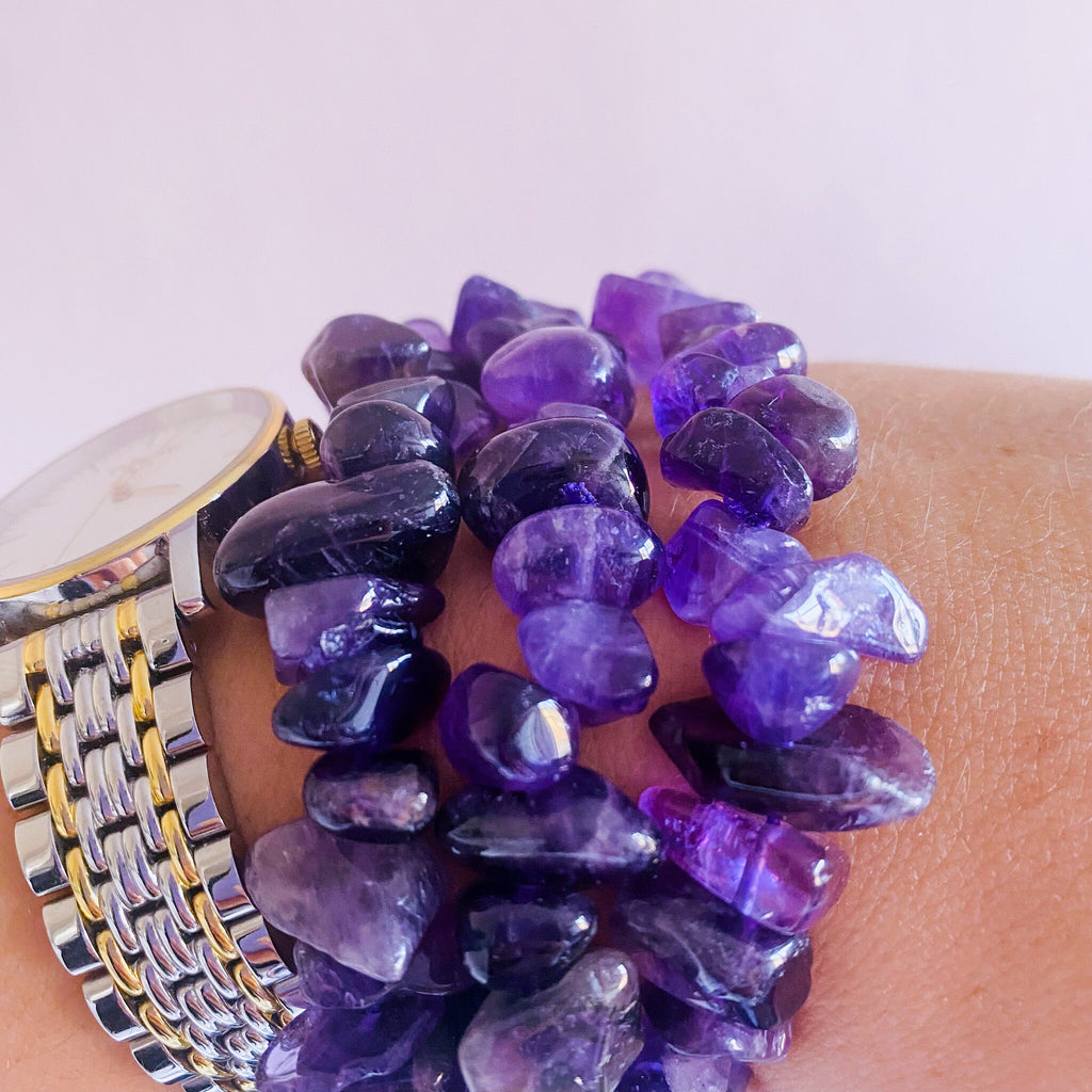 Chunky Amethyst Crystal Chip Bracelets / Great Healer, Good For Anxiety & Claming / Good For Sleeping Troubles / Great For Migraines