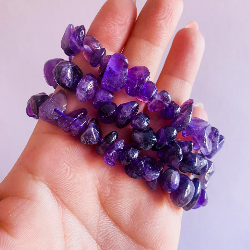 Chunky Amethyst Crystal Chip Bracelets / Great Healer, Good For Anxiety & Claming / Good For Sleeping Troubles / Great For Migraines