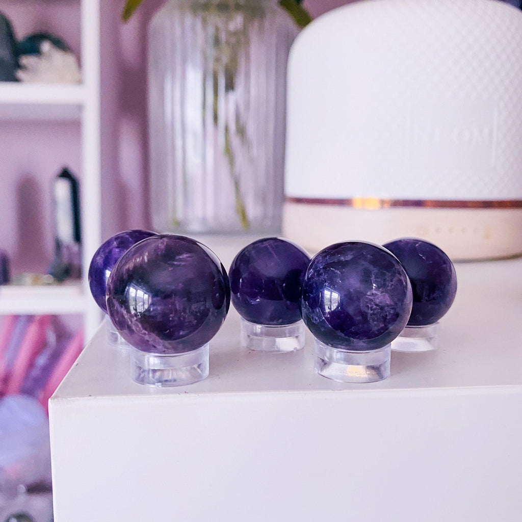 Amethyst Deep Purple 20mm Crystal Spheres / Great Healer, Good For Anxiety, Stress, Sleeping Troubles & Migraines / Ethical Crystals