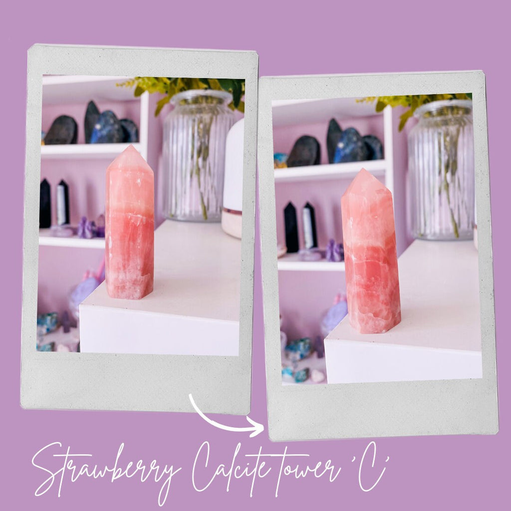 Strawberry Calcite Crystal Tower Points / Loving, Warm, Comforting / Help You To Connect With Happy Childhood Memories / Positive Energy