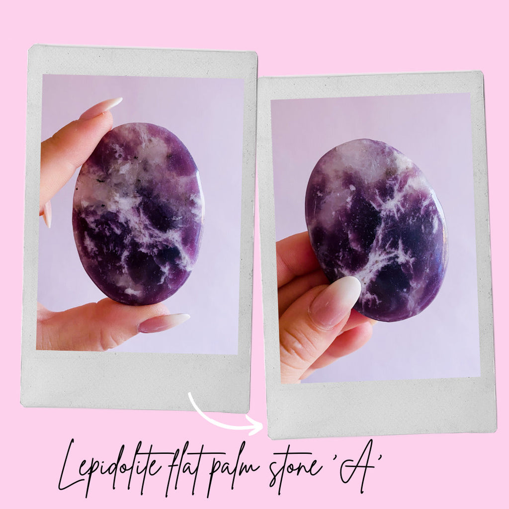 Sparkly Lepidolite Mica Crystal Palm Flat Stones / Mood Stabiliser, Increases Tranquility & Calmness During Stress / Helps Reduce Anxiety