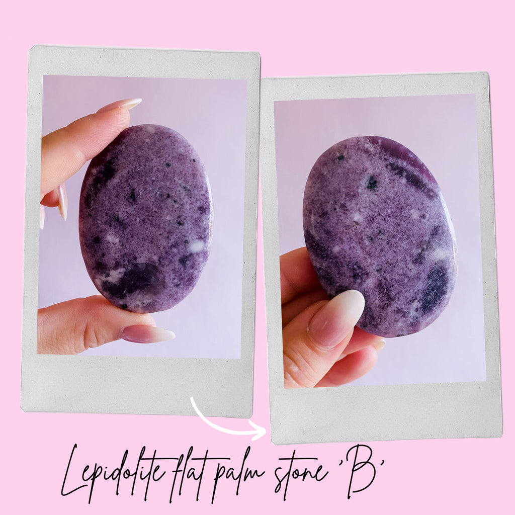 Sparkly Lepidolite Mica Crystal Palm Flat Stones / Mood Stabiliser, Increases Tranquility & Calmness During Stress / Helps Reduce Anxiety