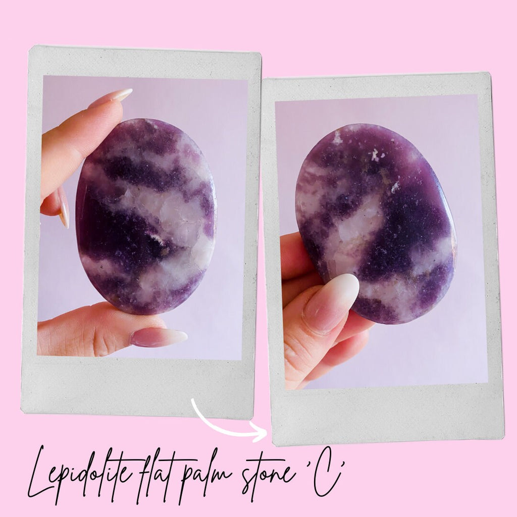 Sparkly Lepidolite Mica Crystal Palm Flat Stones / Mood Stabiliser, Increases Tranquility & Calmness During Stress / Helps Reduce Anxiety