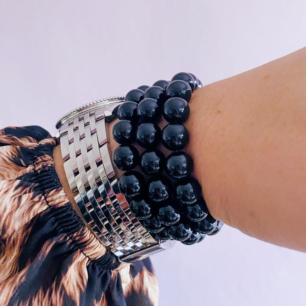 Black Obsidian Crystal Bead Bracelets / Blocks Negativity / Absorbs Tension & Stress / Grounding / Super Protective / Reduces Anger
