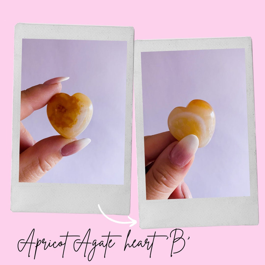 Apricot Agate Crystal Love Hearts / Calming & Nurturing / Helps To Protect Children / Improves Sleep / Good For Problem Solving + Business