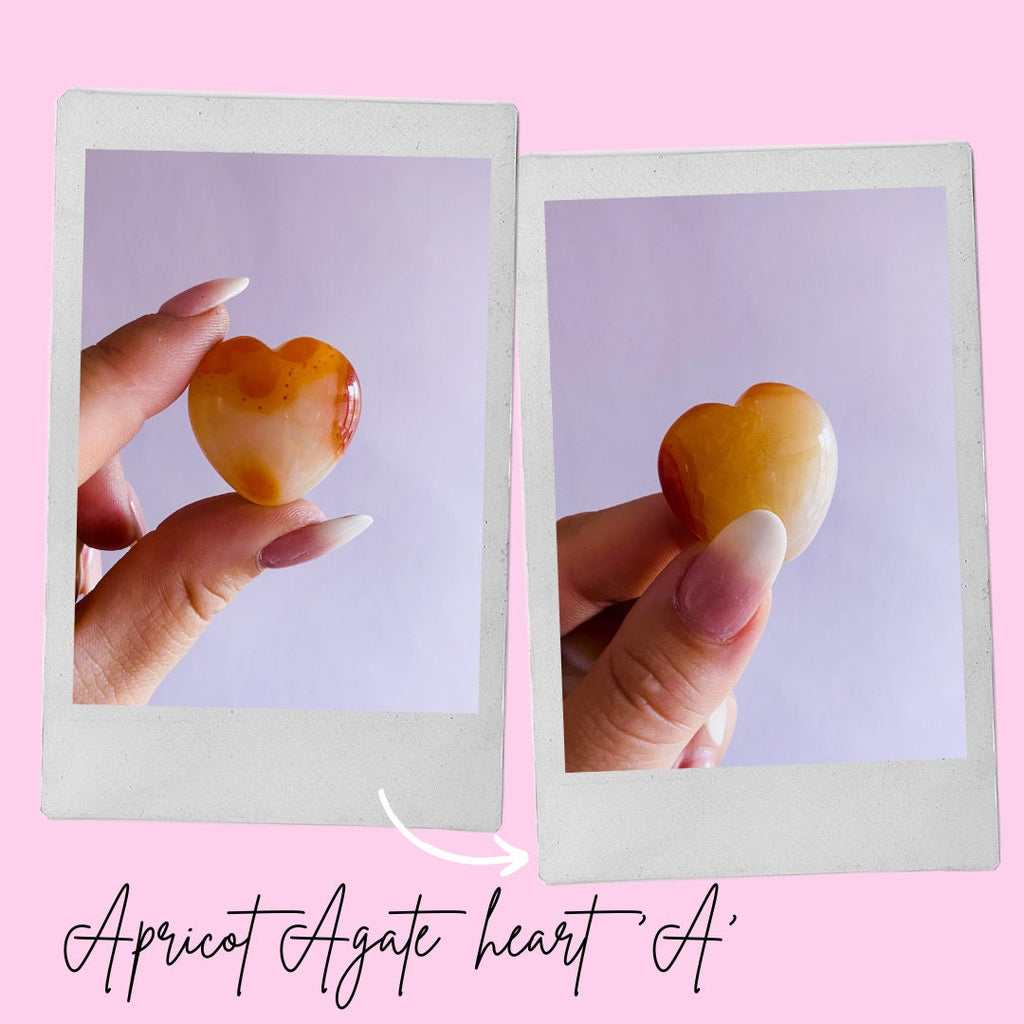 Apricot Agate Crystal Love Hearts / Calming & Nurturing / Helps To Protect Children / Improves Sleep / Good For Problem Solving + Business