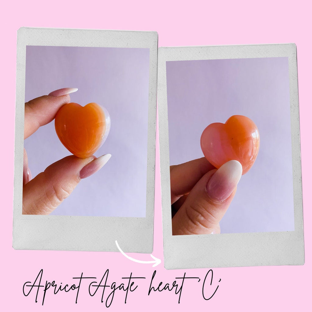 Apricot Agate Crystal Love Hearts / Calming & Nurturing / Helps To Protect Children / Improves Sleep / Good For Problem Solving + Business